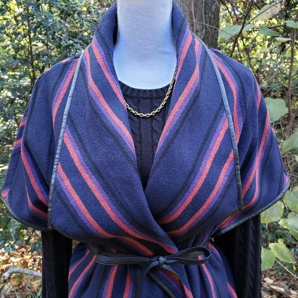 BB DAKOTA Point Blanket Striped Vest Vegan Leather Tie Waist Size Small - Picture 10 of 10